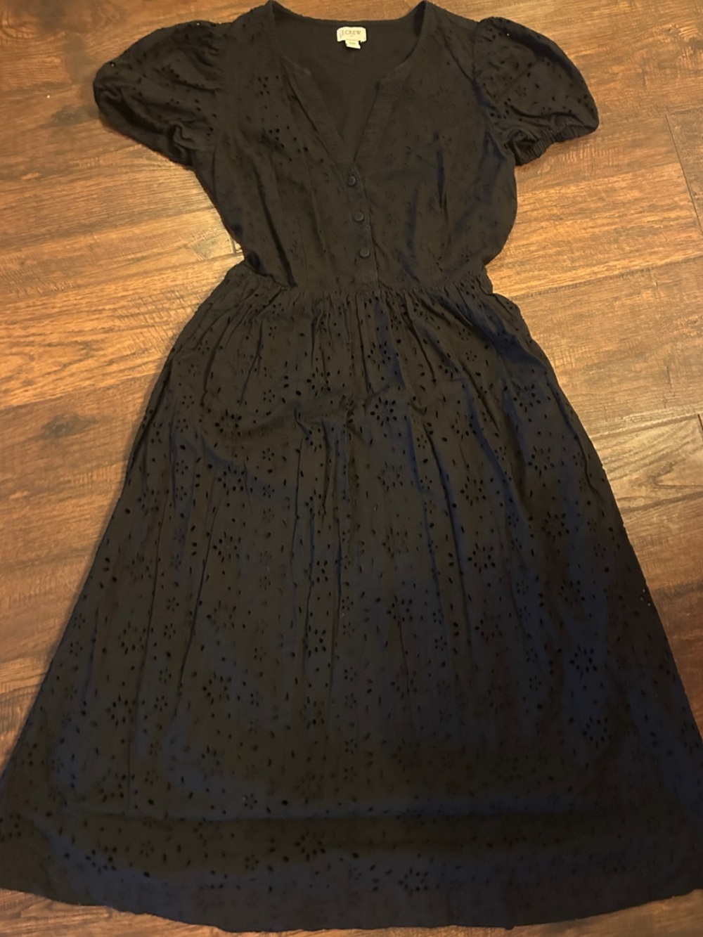 J. Crew Factory Black Eyelet V‑Neck Midi Dress